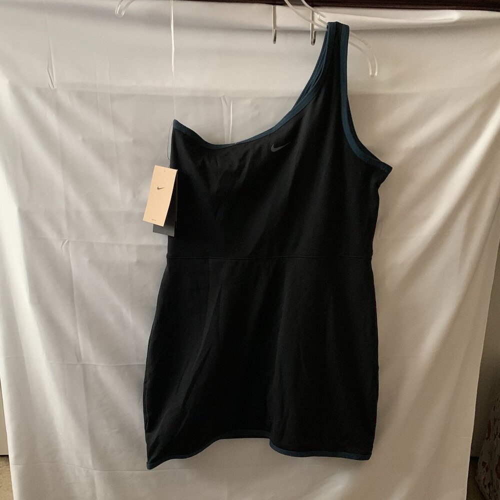 NIKE ONE Assymmetrical One Shoulder Dri-Fit Skort Dress in Black/Navy Sz LARGE